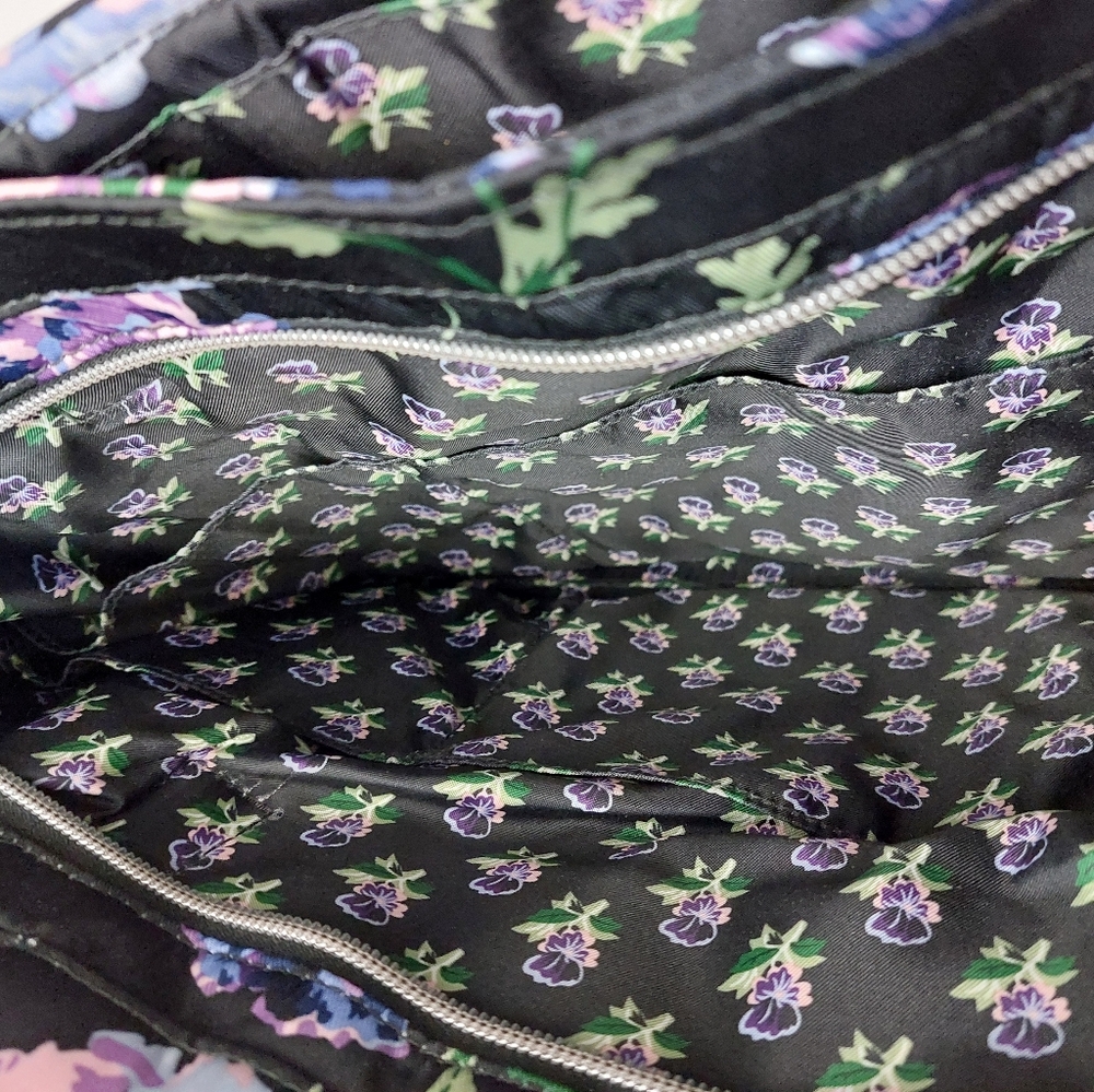 Vera Bradley Performance Twill Large Tote Floating Plum Pansies - Picture 3 of 5